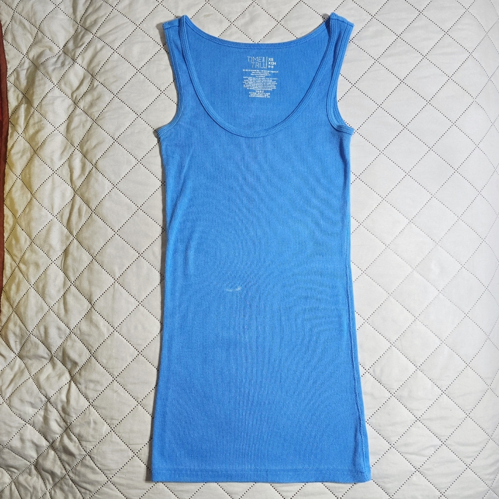 COMING SOON XS Time and Tru Blue Ribbed Tank Top Fitted Stretch Basic Layering